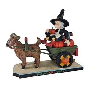 Vintage House Of Hatten Halloween Witch & Goat Cart Figurine 1994